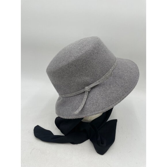 Gray Wool Bucket Hat With Black Ribbon Tie Retro Boho Chic - Picture 2 of 6